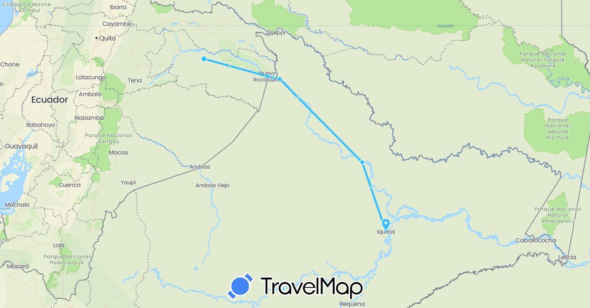 TravelMap itinerary: driving, boat in Ecuador, Peru (South America)